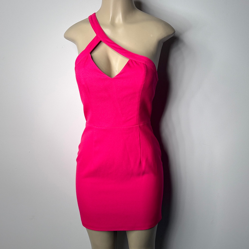 Nbd Neon Pink One-Shoulder Cutout Bodycon Dress